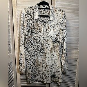 Spense Animal Print Button Down Shirt Dress